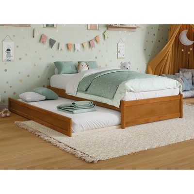 AFI Furnishings Twin Panel Platform Bed with Twin Trundle in Light Toffee
