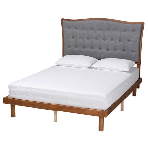 Baxton Studio King Valonia Fabric and Wood Platform Bed Gray/Walnut Brown: Elegant Tufted Headboard, No Box Spring Needed - 1 of 4