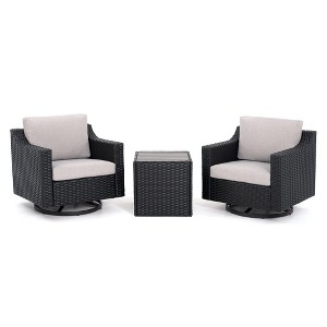 HAPPATIO Patio Chairs Set of 2, 360-Degree Swivel Outdoor Chairs, 3 Piece Wicker Patio Bistro Set with Cushions and Rattan Table for Yard, Porch - 1 of 4