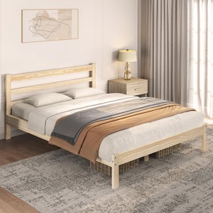 Yaheetech Wooden Bed Frame with Paneled Headboard and Wood Slat Support - 1 of 4