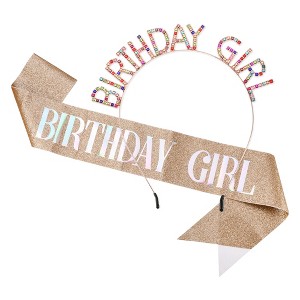 Unique Bargains Birthday Sash Headband Rose Gold Tone Assorted Color - 1 of 4