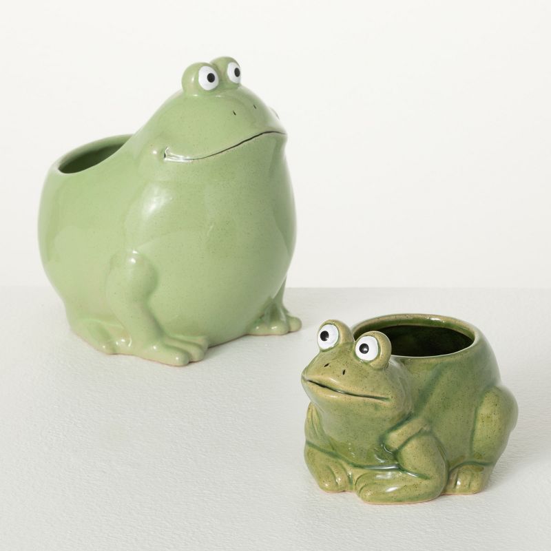 Sullivans 6.25" & 3.5" Toad-Ally Fun Planter Set of 2, Green, 1 of 5