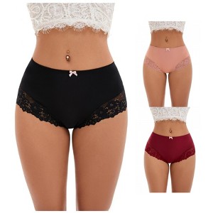 INSPIRE CHIC 3 Packs Women's Lace Trim High Waist Briefs Full-Coverage Lace Back Underwear Panties - 1 of 4