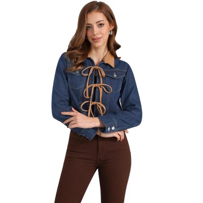 Jess by Meiko Women's Contrast Color Triple Tie Denim Jacket