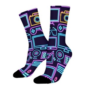 Computer Technology Neon Women Printed Crew Socks Funny Funky Socks Soft Polyester Novelty Gifts for Artists Men - 1 of 4