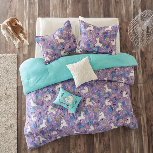 Laila Cotton Purple Printed Comforter, Purple Bedding Set Twin Xl