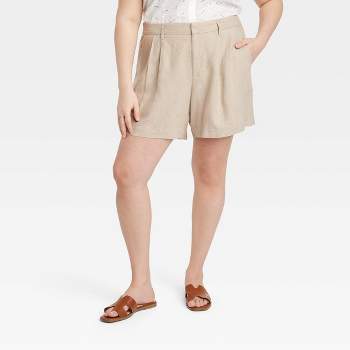 Women's High-Rise Linen Pleated Front Shorts - A New Day™