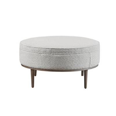 Harriet Gray Upholstered Round Cocktail Ottoman with Metal Base