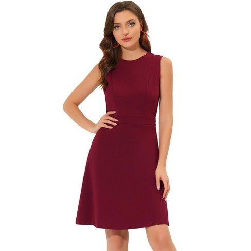 Allegra K Women s Work Round Neck Sleeveless Fit and Flare Dresses Burgundy Medium