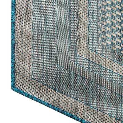 Octagon Teal Abstract Easy-Care Outdoor Rug