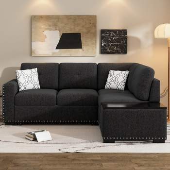 83.8" L-Shaped Reversible Sectional Sofa Bed with Storage Lounge, USB Ports, Power Outlets and Cup Holders - ModernLuxe