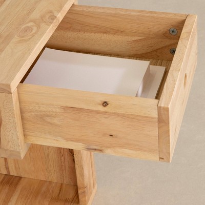 Natural Wood 1-Drawer C-Shaped End Table