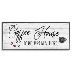 Stupell Industries Coffee House Love Brews Here Framed Giclee Art, Black, 24" x 10" - 1 of 4