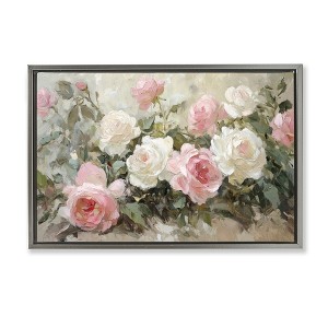 Stupell Industries Rose Bouquets Pink and White Floating Frame Canvas Art, Gray, 25" x 17" - 1 of 4