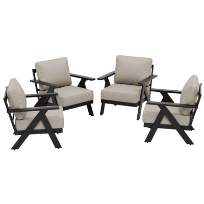 EAGLE PEAK Urban Slate Modern Patio Accent Chair Set of 4 with Thick Cushions, Black/Beige