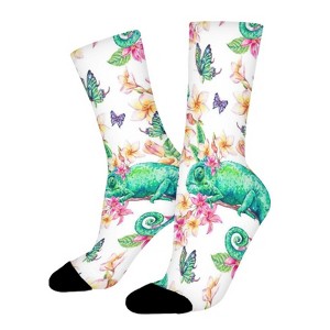 Watercolor Green Chameleon Women Printed Crew Socks Funny Funky Socks Soft Polyester Novelty Gifts for Artists Men - 1 of 1