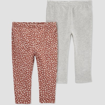 Image of Carter's Just One You® Baby Girls' 2pk Floral Pants - Brown/Gray 3M