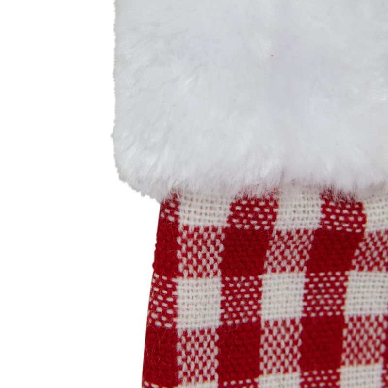 Northlight 7" Red and White Buffalo Plaid Mini Christmas Stocking with Faux Fur Cuff, 2 of 3