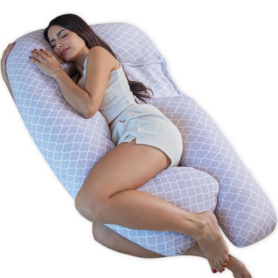 Image of PharMeDoc Pregnancy Pillow, U-Shape Full Body Maternity Pillow - Arabesque Jersey Cotton Cover