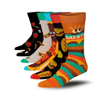 JAMES FIALLO Mens 6-Pairs Fast Food Fiesta Colorful Patterned Crew Dress Socks