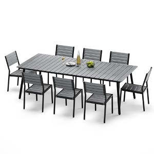 Crestlive Products Outdoor Dining Set Patio Dining Table with chairs Wooden-Like Top and Aluminum Frame Umbrella Hole - 1 of 4