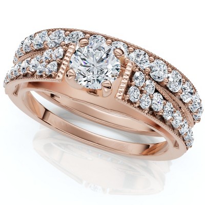 Pompeii3 1Ct TW Vintage Engagement Wedding Ring Set Lab Created 14k Gold