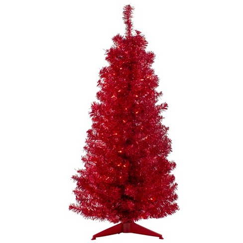 Northlight 4' Pre-lit Slim Red Artificial Christmas Tree - Clear Lights ...