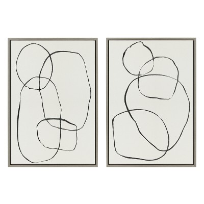 Modern Abstract Black and White Canvas Art Set, 23x33 Inches
