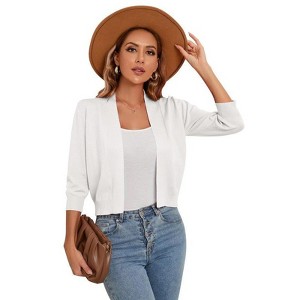 Coolmee Women's 3/4 Sleeve Cropped Cardigan Knit Sweaters Lightweight Open Front Shrug Bolero - 1 of 4