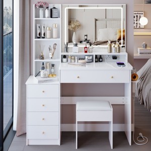Accent Cabinet Modern Style with LED Mirror and Charging Station for Bedroom Vanity - 3irtyhousy - 1 of 4
