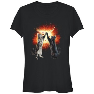 Juniors Womens Lost Gods Cat High Five Explosion T-Shirt - 1 of 3