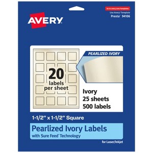 Avery Pearlized Ivory Square Labels with Sure Feed Technology, Print-to-the-Edge, 1.5" x 1.5" - 1 of 4