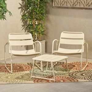 3-Piece Outdoor Patio Chat Set, Modern Slatted Chairs and Metal Side Table with Matte Black Finish, Balcony Conversation Seating -The Pop Home - 1 of 4