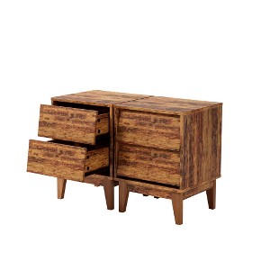 Nightstand Set Of 2, Vintage-style Wood Bedside Table, Bevel Design End Table With 2 Hidden Pull Design Storage Drawers, Mid Century End Table - 1 of 4
