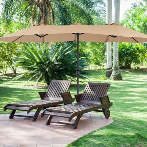 PAGED 15FT Rectangle Patio Umbrella Large Outdoor Market Umbrella with Crank, Self-locking Function, Durable Base and 12 Ribs for Garden - 1 of 4