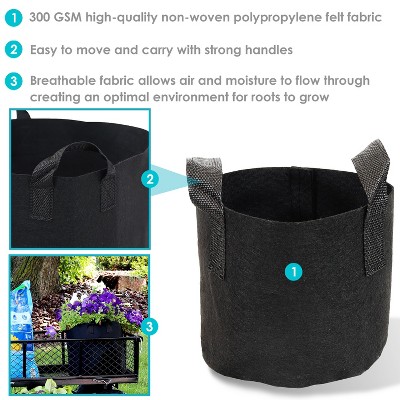 Black Polypropylene Fabric 7-Gallon Garden Grow Bag with Handles