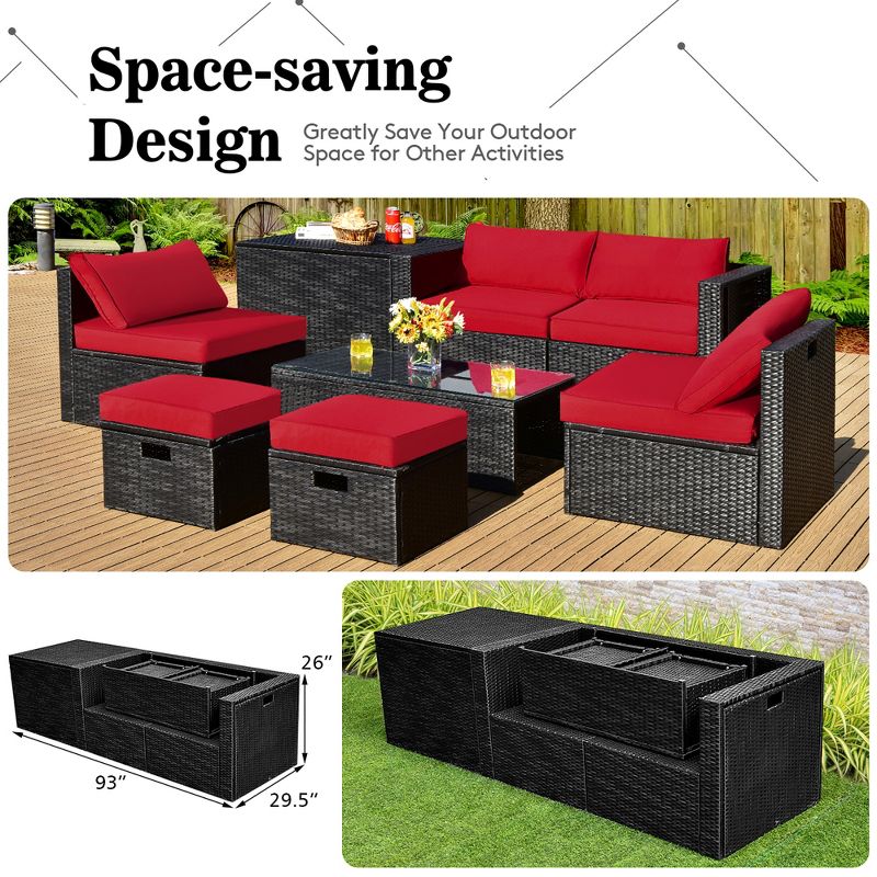 Costway 8PCS Patio Rattan Furniture Set Storage Table Ottoman cover, 4 of 12