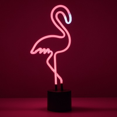 Large Pink Flamingo Neon Desk Light with Black Base
