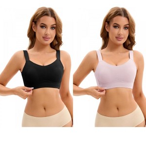 INSPIRE CHIC 2 Pcs Women's Push Up V Neck Full Coverage Wirefree Adjustable Straps Minimizer Bras - 1 of 4