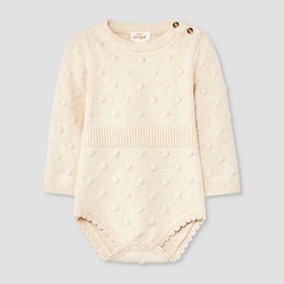 Baby Girls' Bobble Sweater Romper - Cat & Jack™ Oatmeal 3-6M