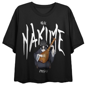 Demon Slayer Nakime With Kanji Text Women’s Black Cropped Tee - 1 of 4