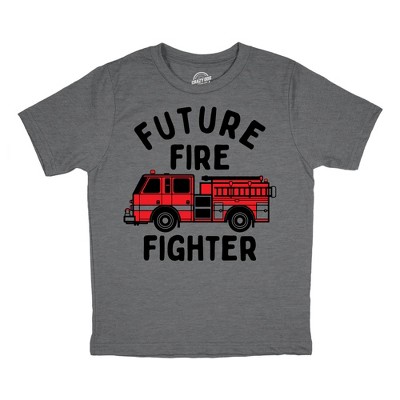 Youth Funny T Shirts Future Fire Fighter Sarcastic Fire Truck Graphic Novelty Tee For Kids - Crazy Dog Youth T Shirt Dark Grey M