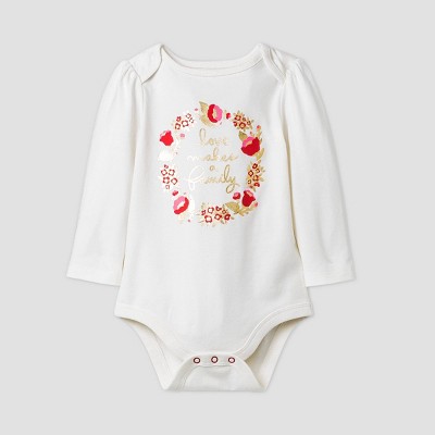 Baby Girls' 'Love Makes a Family' Long Sleeve Graphic Bodysuit - Cat & Jack™ Cream/Red 3-6M