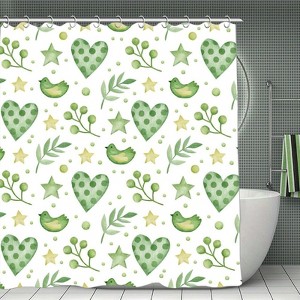 Green Heart Bird Waterproof Shower Curtain, Polyester Bath Curtain with Privacy, Durable & Machine Washable 70.8x70.8 Inch - 1 of 1