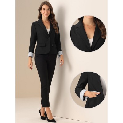 Allegra K Women's Long Sleeve One Button Notch Lapel Collar Blazer Small Black — фото 2