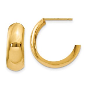 Black Bow Jewelry 6.75mm x 19mm Polished 14k Yellow Gold Domed J-Hoop Earrings - 1 of 4