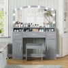 USIKEY Large Vanity Set with Large Lighted Mirror, Modern Makeup Vanity Table with 3 Drawers, 2 Storage Cabinets & 10 LED Bulbs, Gray - 2 of 4