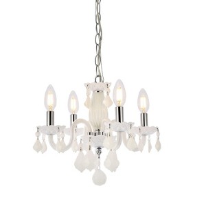 Elegant Lighting Rococo 4 light white Pendant White Royal Cut Crystal - 1 of 4