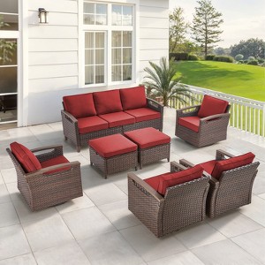 Belord Outdoor Patio Furniture Set - 7 Pieces All-Weather Wicker Outdoor Furniture with Swivel Patio Chairs Outdoor Patio Conversation Sets - 1 of 4