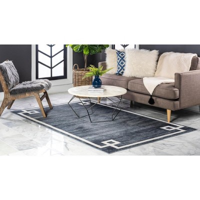 Navy Blue Geometric 8' x 10' Stain-Resistant Synthetic Area Rug